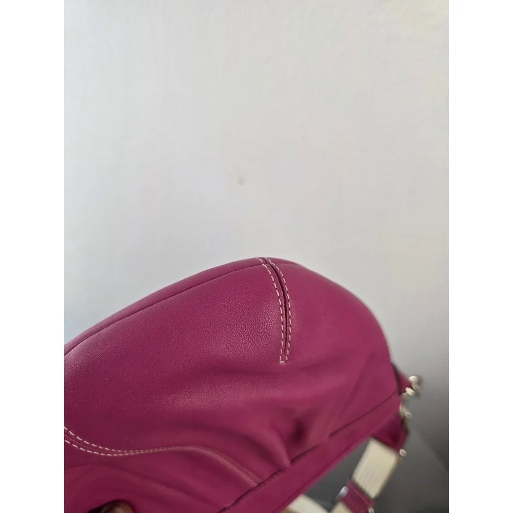 Coach Pleated Swingpack Fuchsia Pink Leather Crossbody Bag Silver Hardware